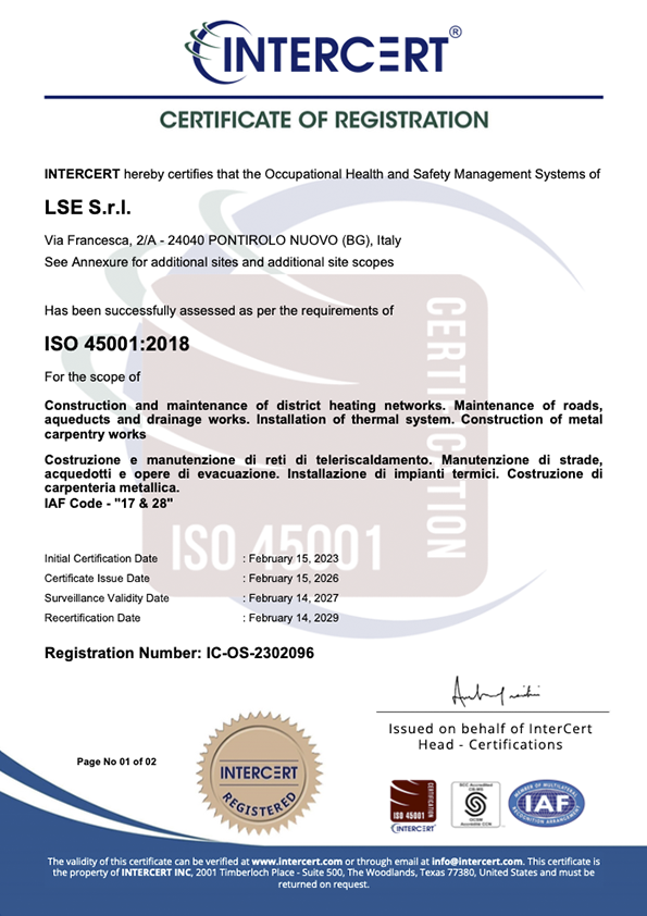 Certificato ISO 45001:2018
