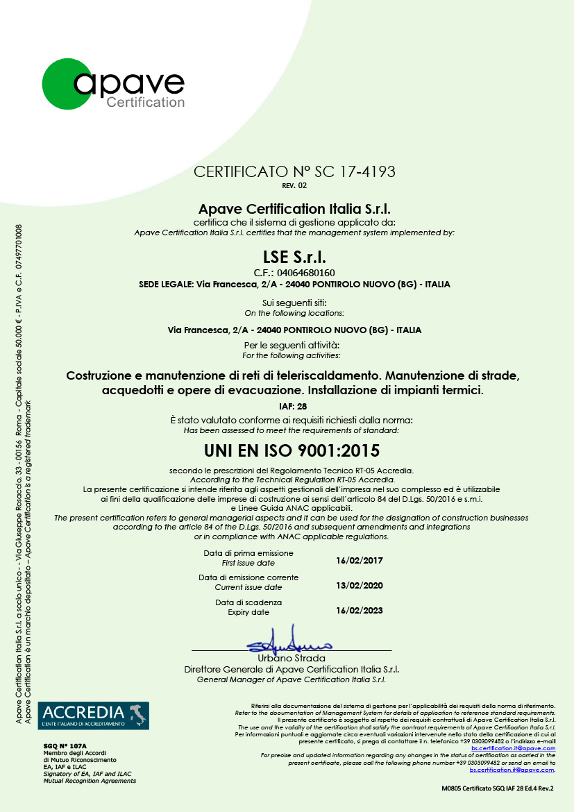 Certificato Apave Qualita ISO 9001:2015