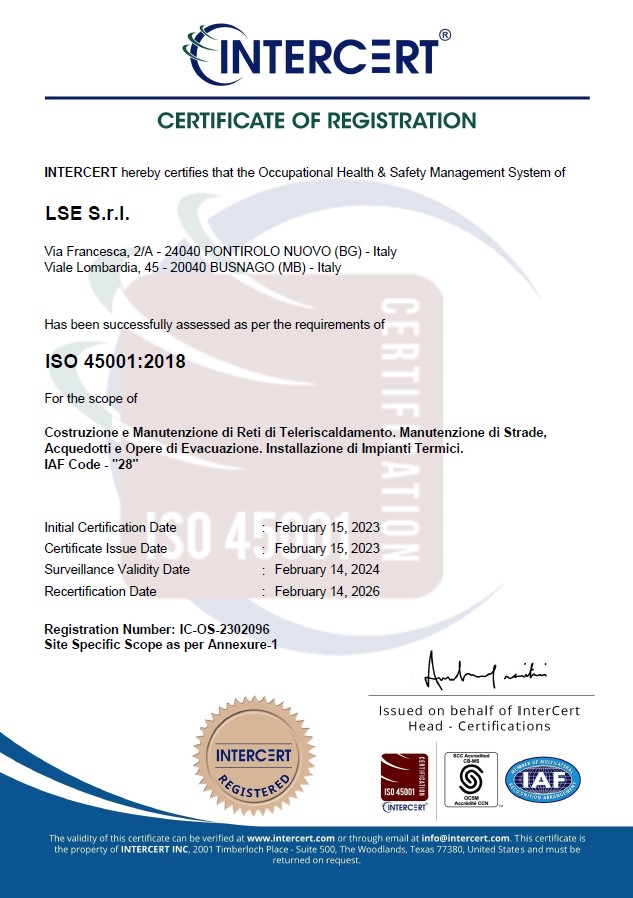 Certificato Sicurezza ISO 45001:2018